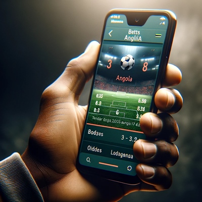 Uma mão segurando um aplicativo de apostas online em Angola