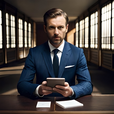 Um homem bem vestido apostando em uma partida de handicap em seu celular